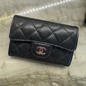 Chanel O Flap Card Holder Black Caviar Silver Hardware